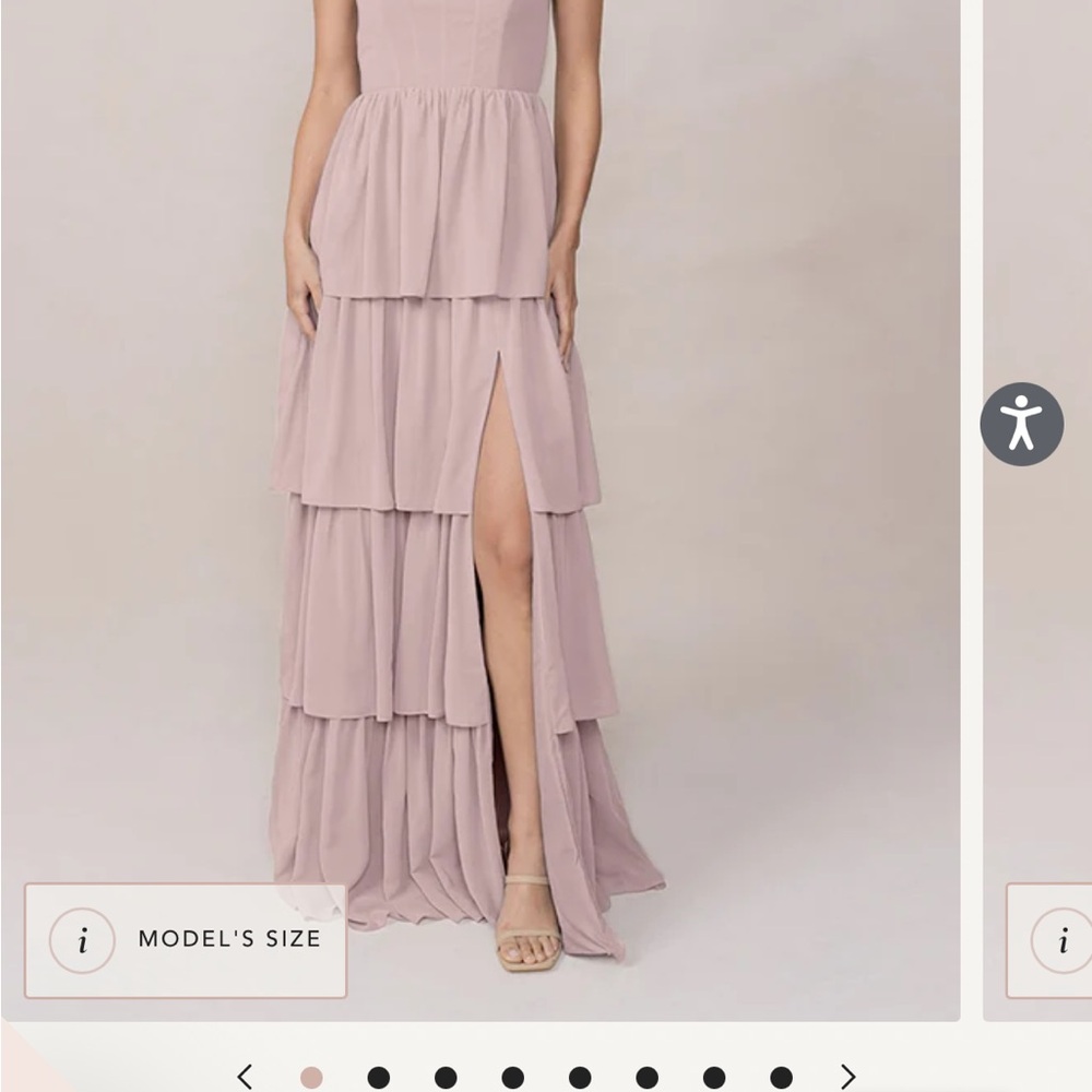 Pink Strapless Ruffled Gown with Slit